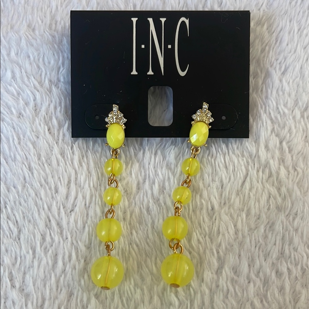INC International Concepts Yellow Linear Drop Earrings with rhinestones